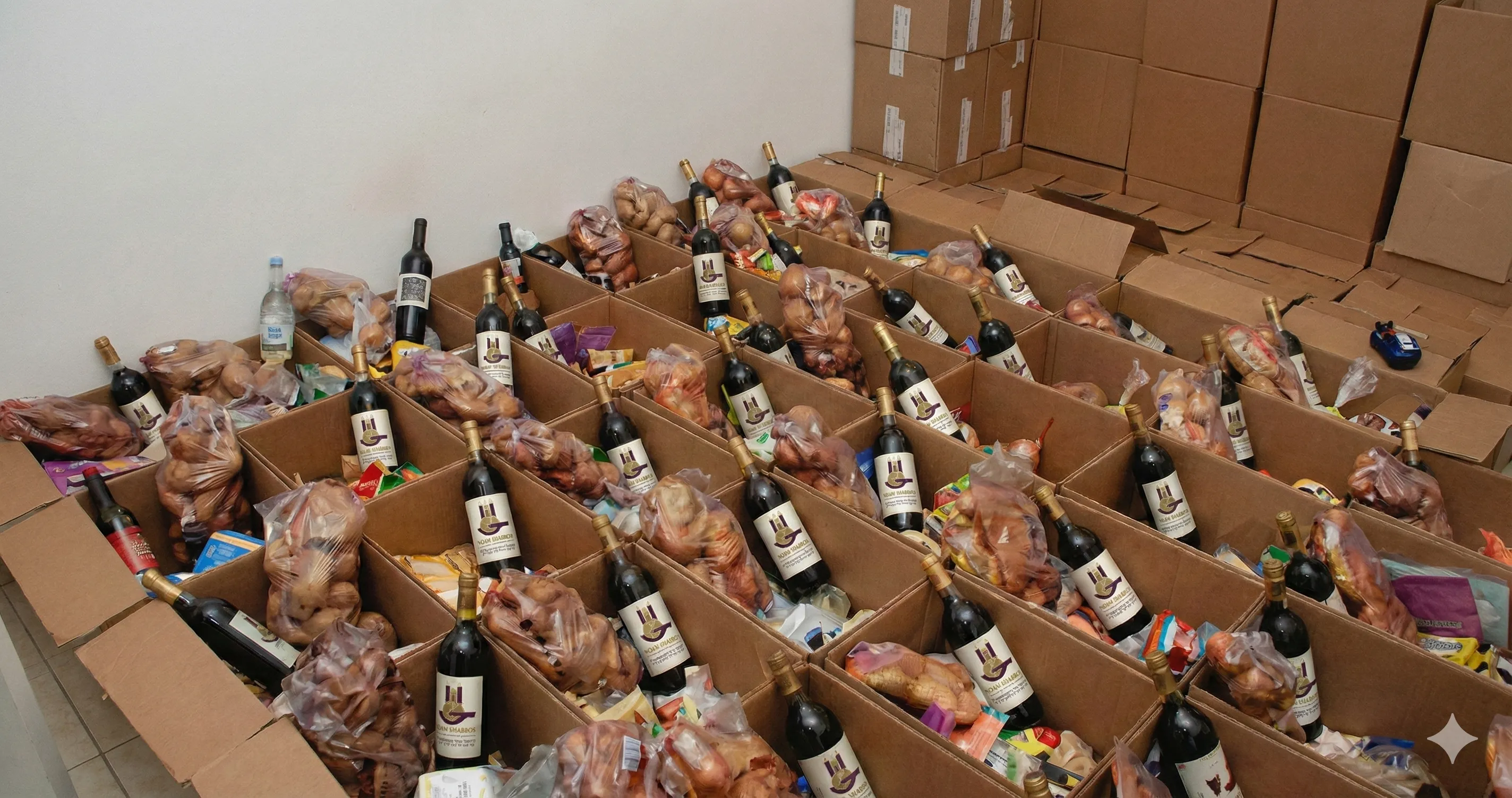 סלי מזון עשירים לשבת למשפחות - מפעל החסד נועם שבת